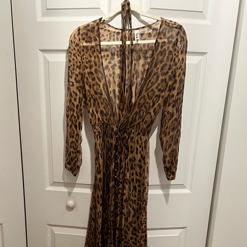 Rat & Boa Brown Leopard Print Long Sleeve V-Neck Dress